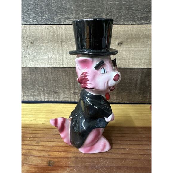 Rare Pink Cat In Top Hat Vase 7” - Picture 6 of 8